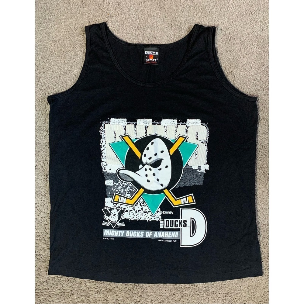 Vintage 1993 Anaheim Mighty Ducks NHL 90s Tank Top Magic Johnson T’s Mens L New
